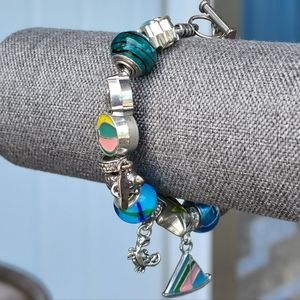 Willabee & Ward Toggle Charm Bracelet "August" Summer Beach Ocean Turtle Star